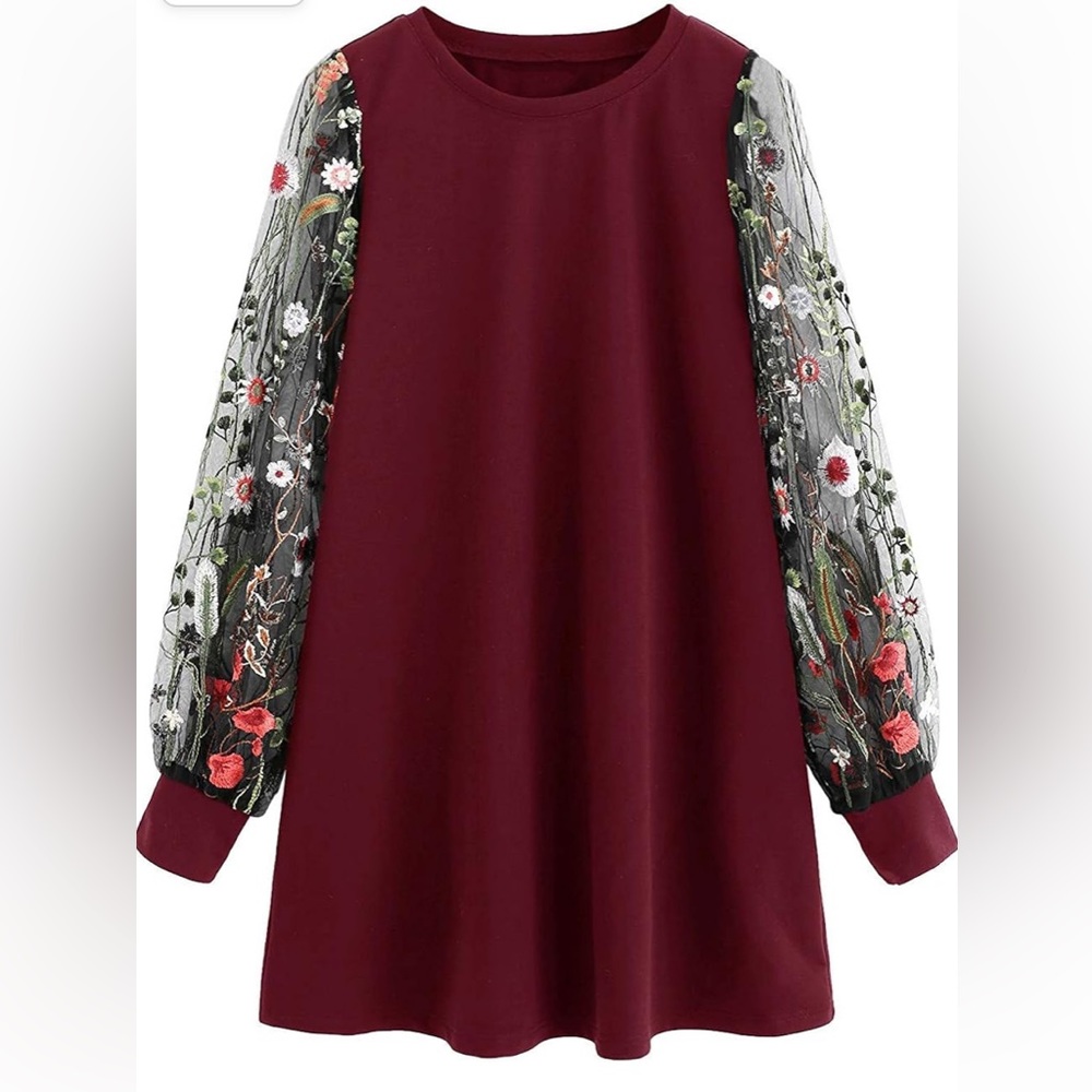 Embroidered Puff Sleeve Tunic Dress - Picture 1 of 7
